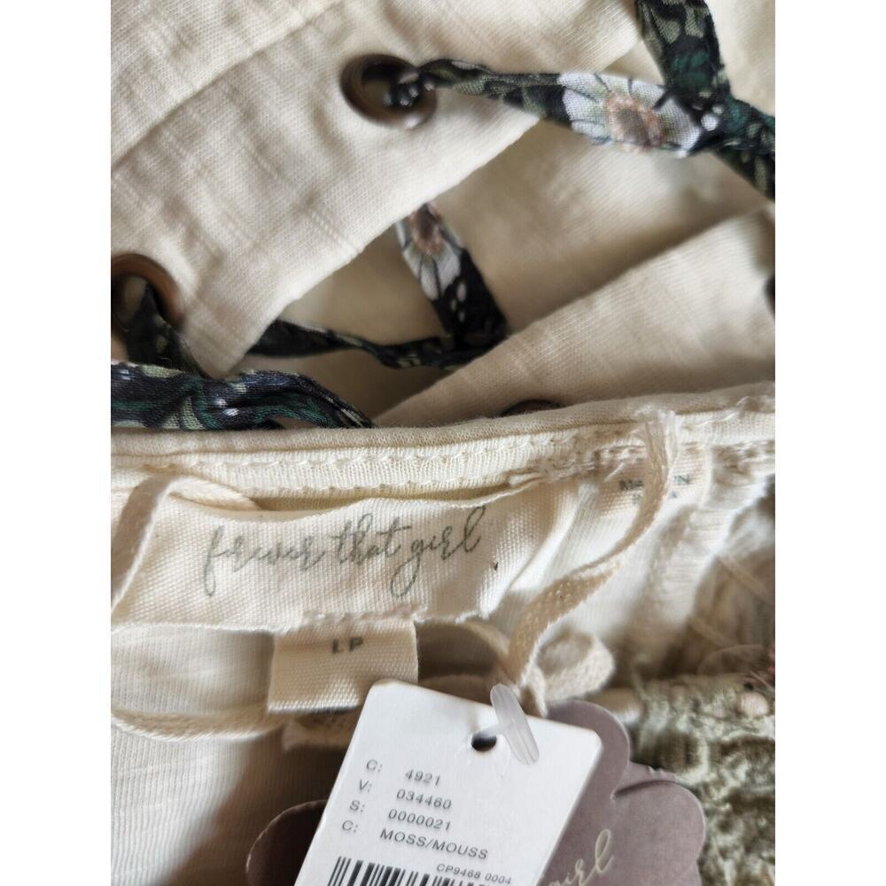 NWT Anthropologie Smocked Balloon-Sleeve Top size LP Moss green Cotton #G3410 - Picture 12 of 12